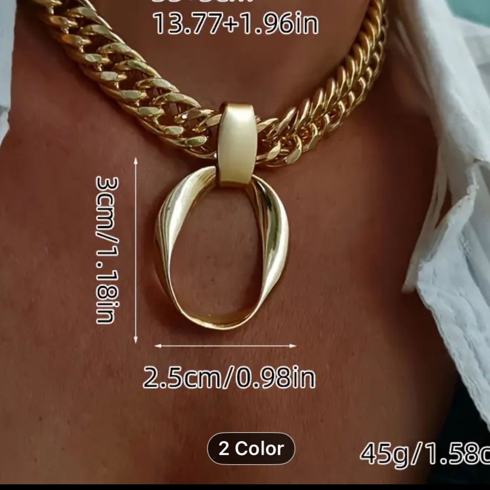 Gold Cuban Geometric Pendant Choker - Picture 6 of 6